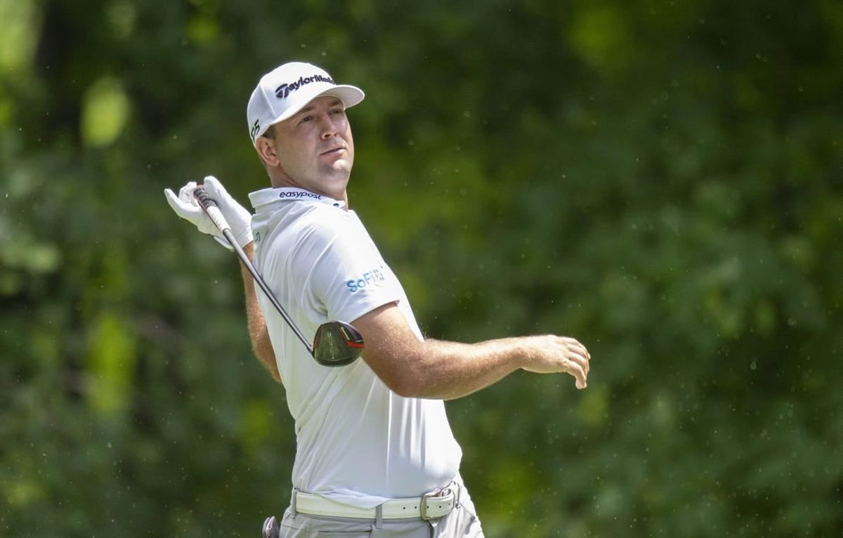 Jul 6, 2023; Silvis, Illinois, USA;  Taylor Montgomery hits his tee shot on the 6th hole during the first round of the John Deere Classic golf tournament.