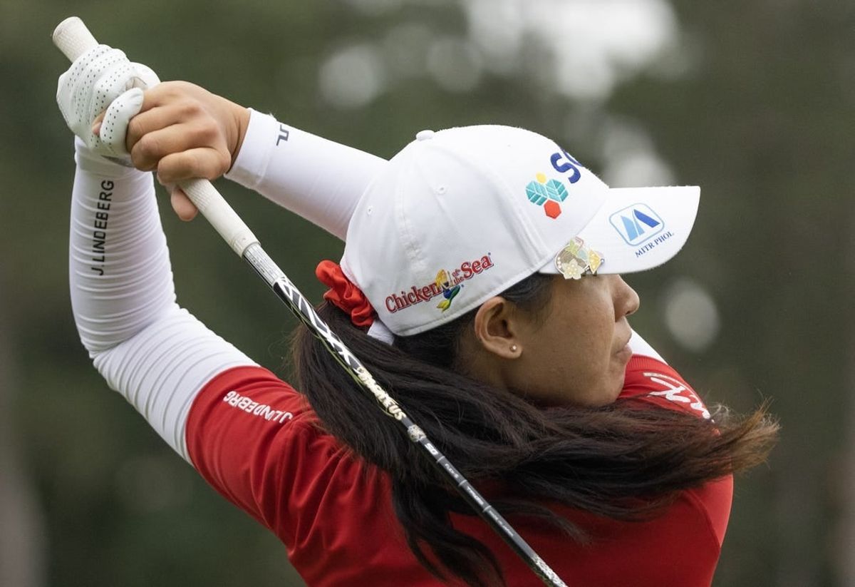 Apr 20, 2023; The Woodlands, Texas, USA; Pajaree Anannarukarn  (THA) drives from the fifth tee during the first round of The Chevron Championship golf tournament.