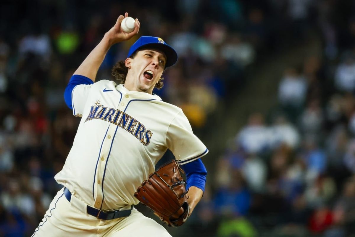 Apr 28, 2024; Seattle, Washington, USA; Seattle Mariners starting pitcher Logan Gilbert (36) throws against the Arizona Diamondbacks during the fourth inning at T-Mobile Park.