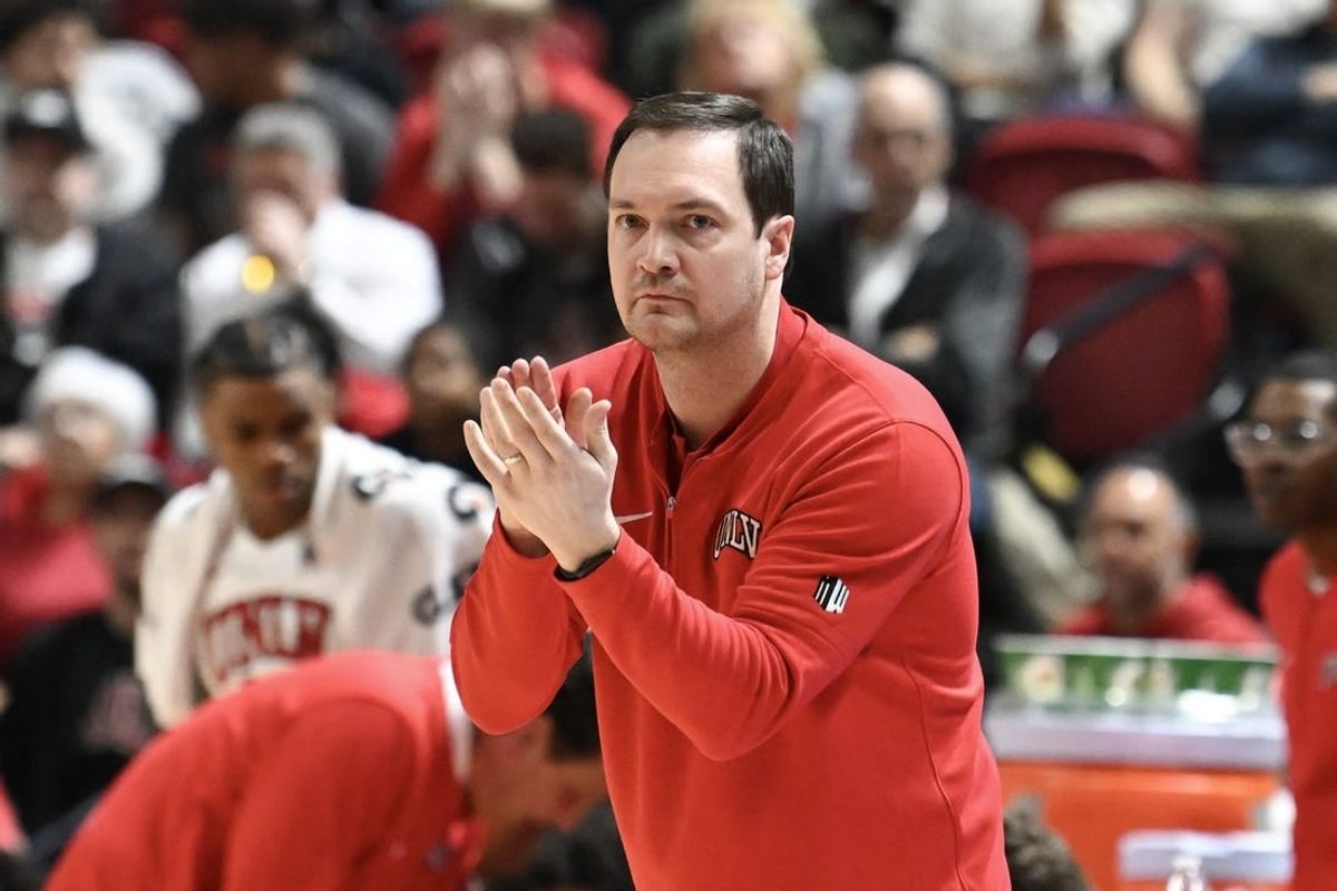 Mar 5, 2024; Las Vegas, Nevada, USA; UNLV Rebels head coach Kevin Kruger reacts to a play in the first half against the San Diego State Aztecs at Thomas & Mack Center.