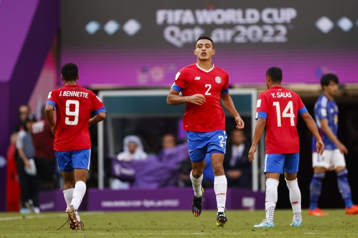 Nov 27, 2022; Al Rayyan, Qatar; Costa Rica midfielder Daniel Chacon (2) on the field during a group stage match against Japan during the 2022 World Cup at Ahmad Bin Ali Stadium.
