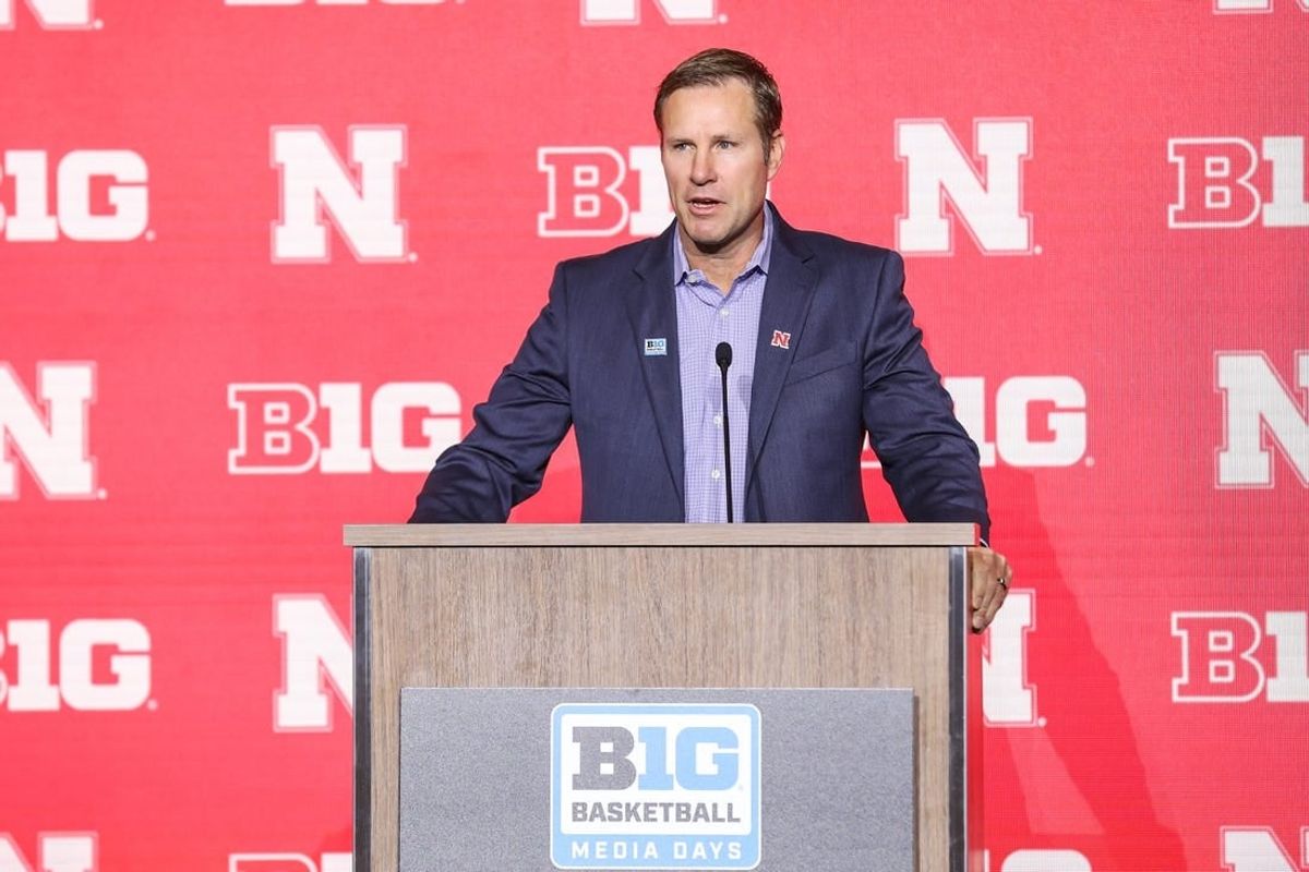 Oct 10, 2023; Minneapolis, MN, USA; Nebraska Cornhuskers head coach Fred Hoiberg speaks to the media during the Big Ten basketball media days at Target Center.