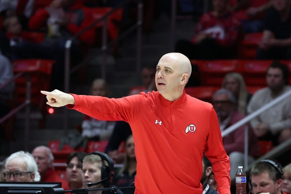 Feb 29, 2024; Salt Lake City, Utah, USA; Utah Utes head coach Craig Smith calls a play against the Stanford Cardinal during the first half at Jon M. Huntsman Center.