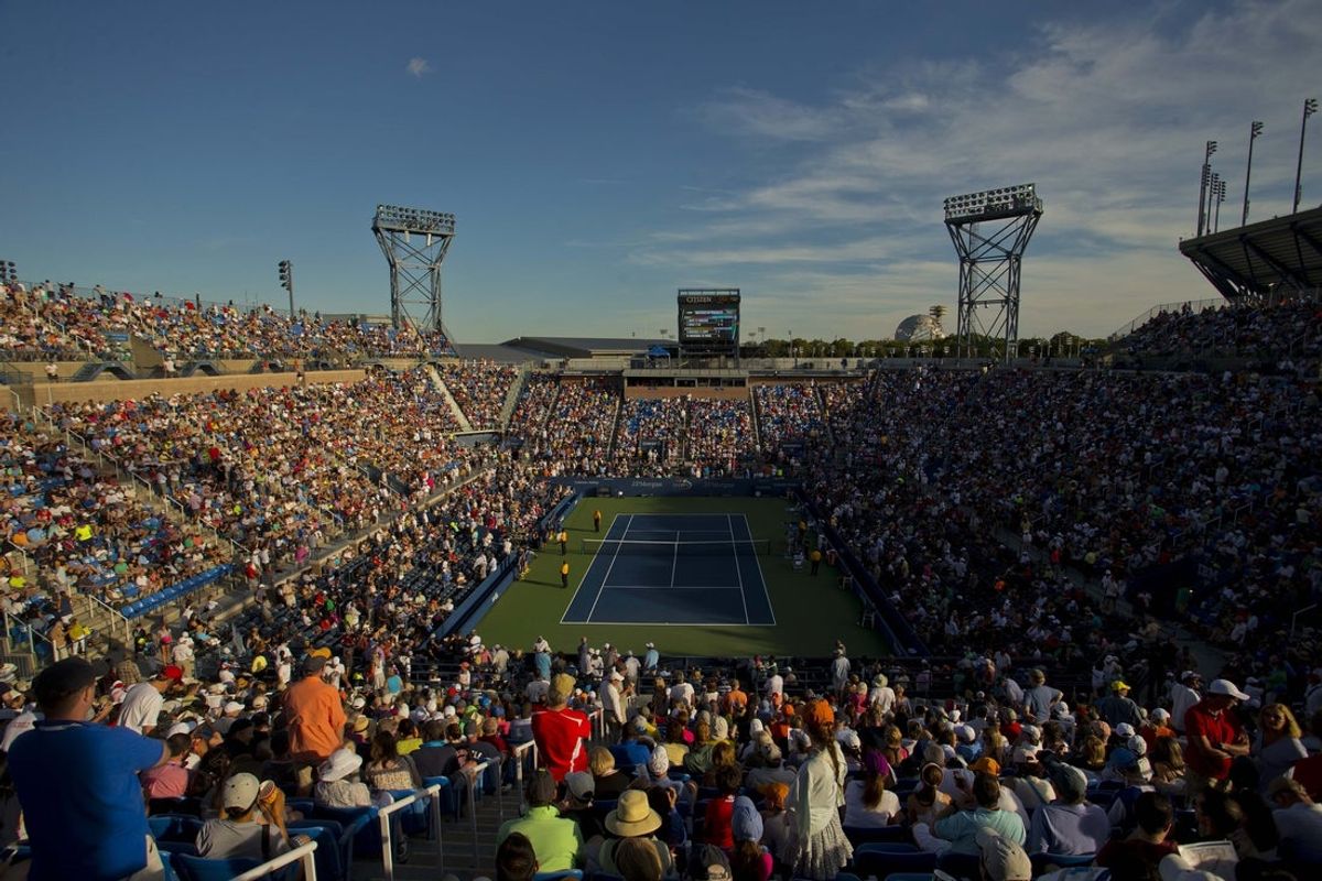 Aug 29, 2014; New York, NY, USA; General view of Louis Armstrong Stadium before the Venus and Serena Williams (USA) doubles match on day five of the 2014 U.S. Open tennis tournament at USTA Billie Jean King National Tennis Center. Mandatory Credit: Susan Mullane-Imagn Images