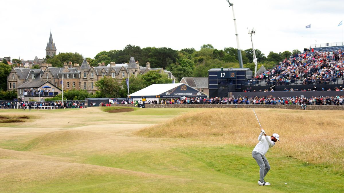 Cameron  Young  of  the  United  States  plays  his  second  shot  on  the  seventeenth  hole  during  Day  One  of  The  150th  Open  at  St  Andrews  Old  Course.