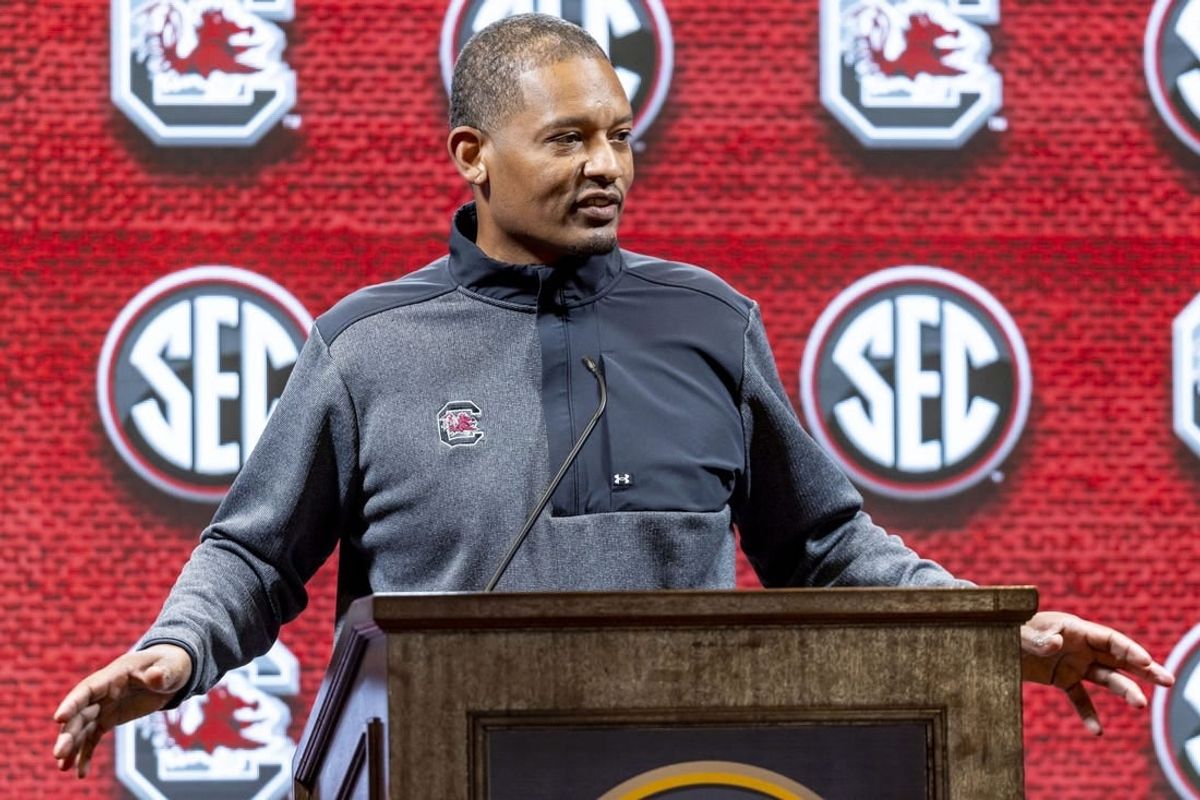Oct 18, 2023; Brimingham, AL, USA; South Carolina Gamecocks head coach Lamont Paris talks with the media during the SEC Basketball Tipoff at Grand Bohemian Hotel Mountain Brook.