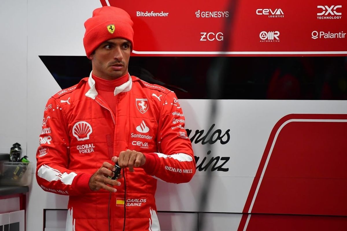 Nov 17, 2023; Las Vegas, Nevada, USA; Scuderia Ferrari driver Carlos Sainz Jr. of Spain (55) before free practice at Las Vegas Strip Circuit.