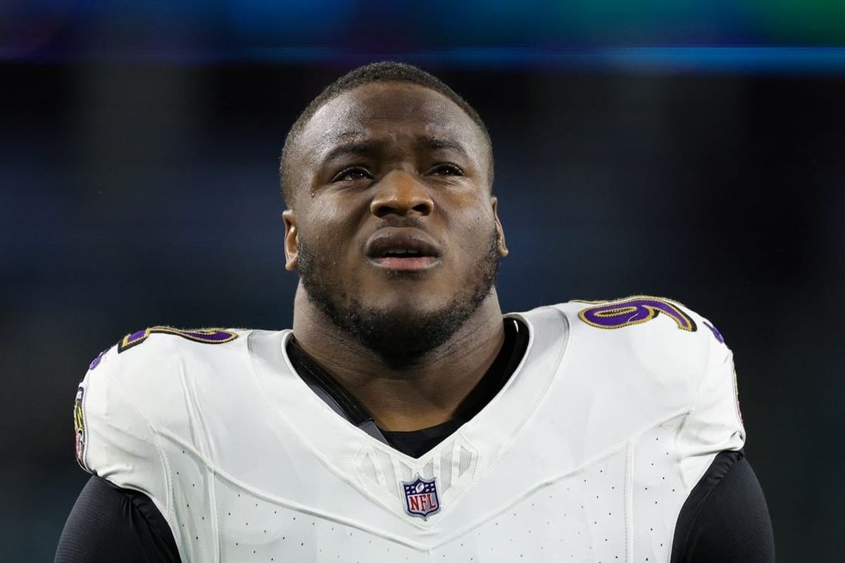 Dec 17, 2023; Jacksonville, Florida, USA;  Baltimore Ravens defensive tackle Justin Madubuike (92) warms up before a game against the Jacksonville Jaguars at EverBank Stadium.