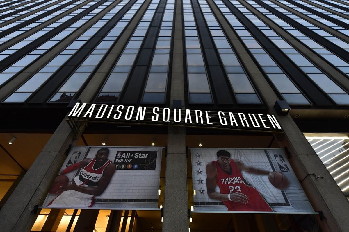 Feb 12, 2015; New York, NY, USA; An exterior view of Madison Square Garden. Mandatory Credit: Bob Donnan-Imagn Images