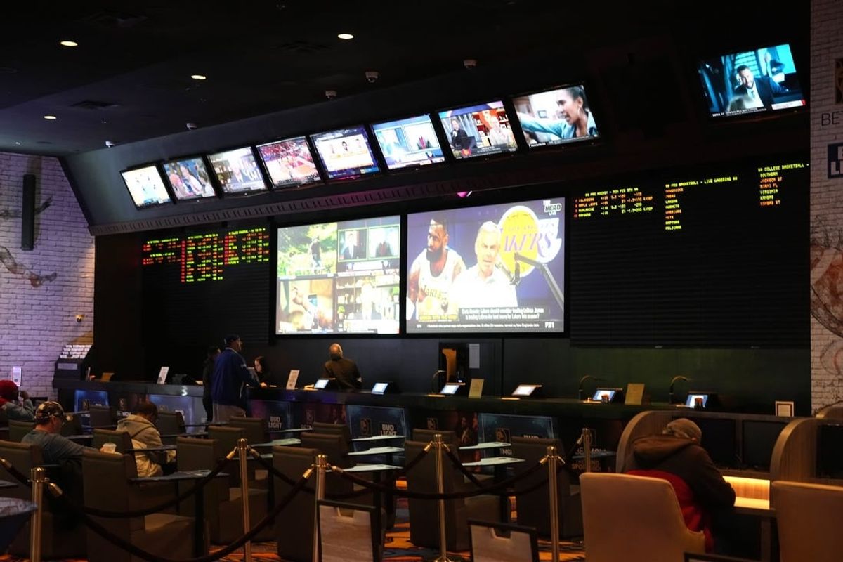 Feb 6, 2024; Las Vegas, NV, USA; The BetMGM Sportsbook at the Luxor hotel and casino.