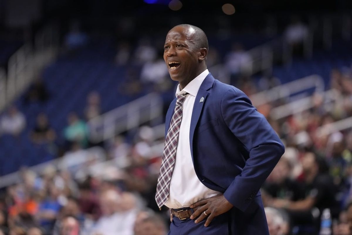 Mar 7, 2023; Greensboro, NC, USA; Boston College Eagles head coach Earl Grant reacts in the first half of the first round of the ACC Tournament at Greensboro Coliseum.