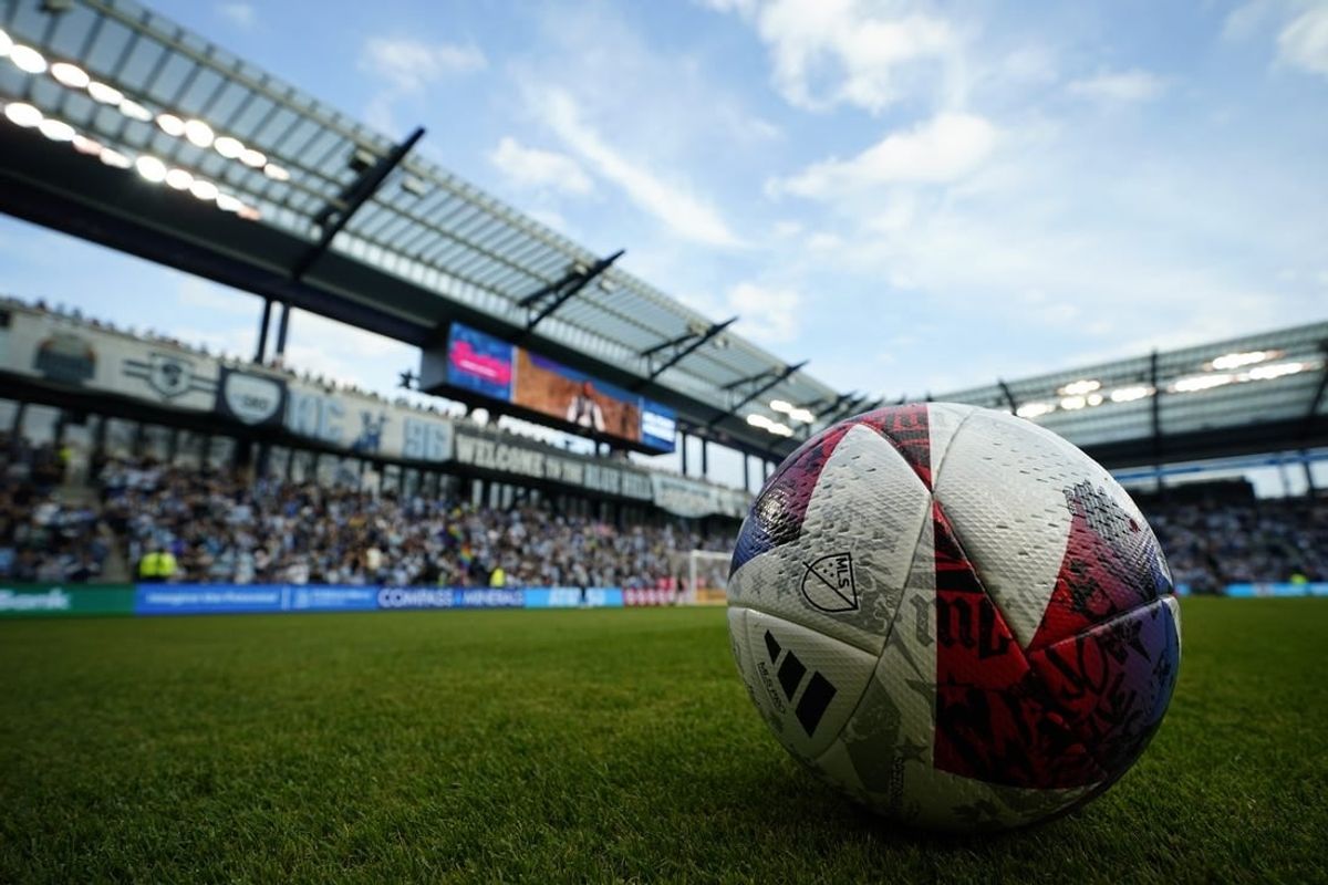 Nov 5, 2023; Kansas City, KS, USA; General view of a game ball before the match between Sporting Kansas City and St. Louis City SC of game two in a round one match of the 2023 MLS Cup Playoffs at Children's Mercy Park.