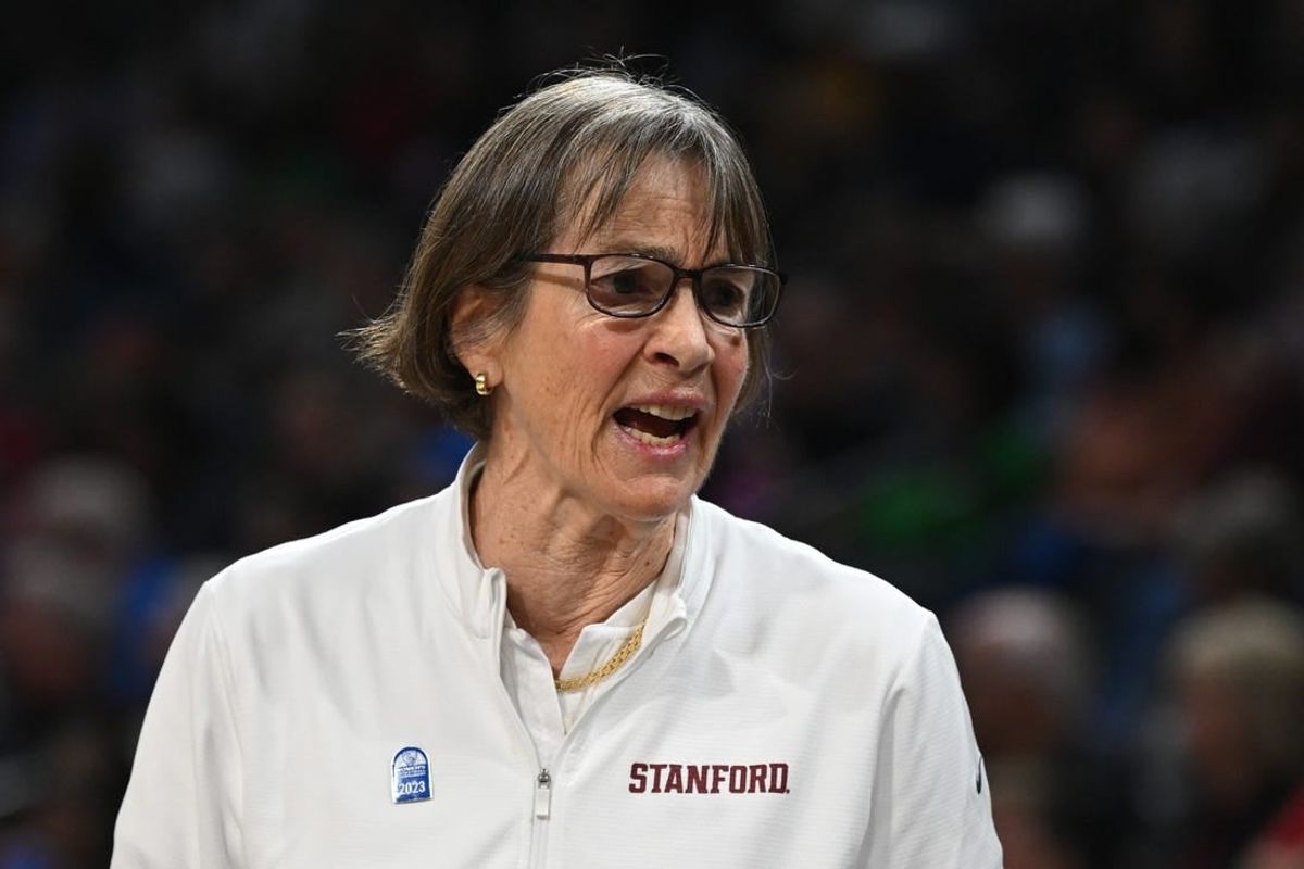 Mar 3, 2023; Las Vegas, NV, USA; Stanford Cardinal head coach Tara VanDerveer in the third quarter against the UCLA Bruins at Michelob Arena.