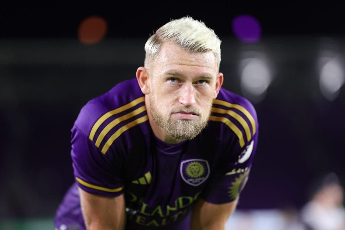 Nov 25, 2023; Orlando, Florida, USA; Orlando City defender Robin Jansson (6) reacts after defeat in extra time to Columbus Crew in a MLS Cup Eastern Conference Semifinal match at Exploria Stadium.