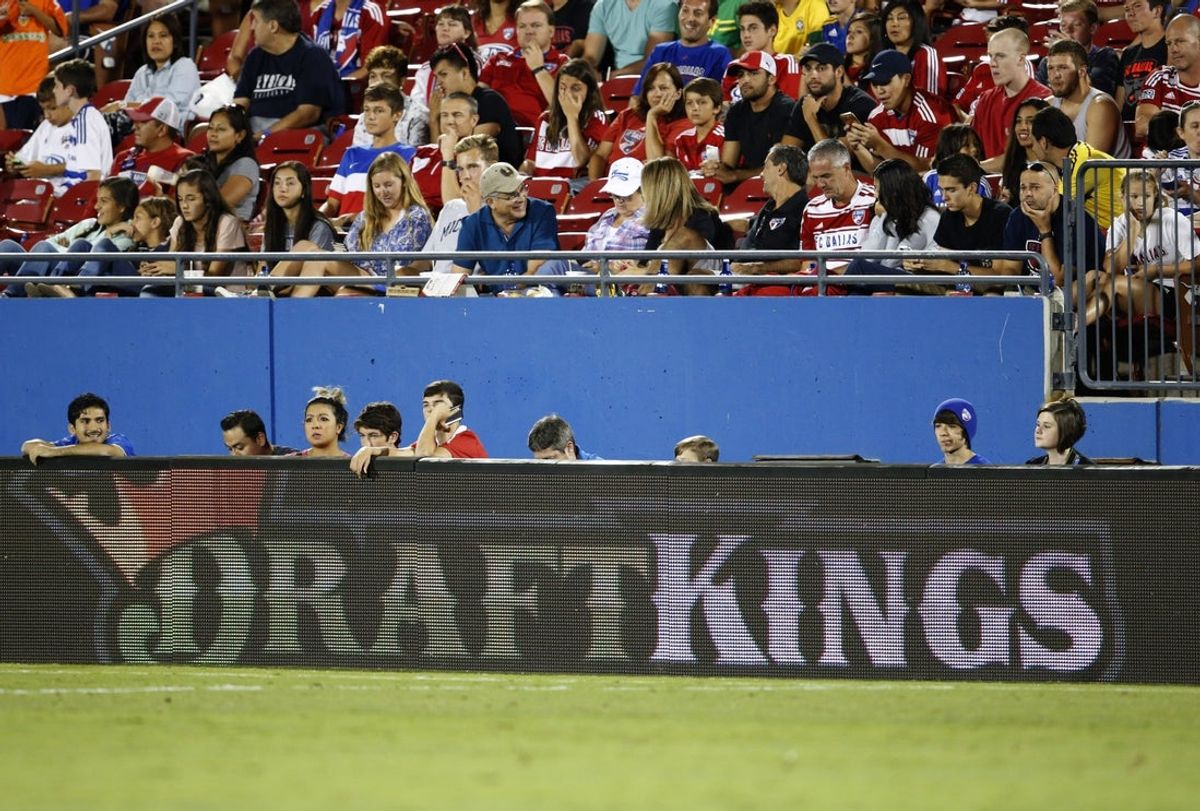 Sep 12, 2015; Dallas, TX, USA;  A general view of the DraftKings sign board during the match with FC Dallas  playing against New York City FC at Toyota Stadium. Mandatory Credit: Matthew Emmons-Imagn Images