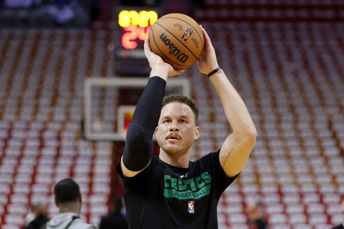 May 27, 2023; Miami, Florida, USA; Boston Celtics forward Blake Griffin (91) warms up before game six against the Miami Heat in the Eastern Conference Finals for the 2023 NBA playoffs at Kaseya Center.