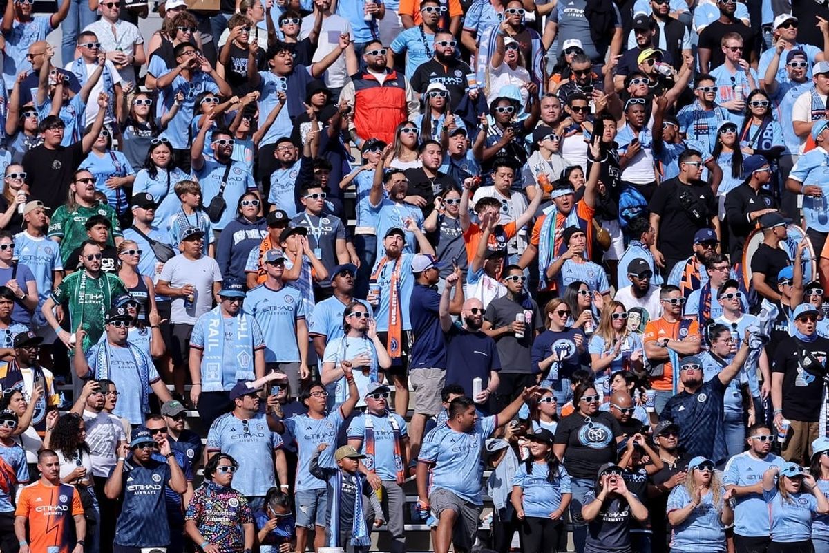 Sep 16, 2023; New York, New York, USA; Fans react during the first half between New York City FC and the New York Red Bulls at Yankee Stadium.