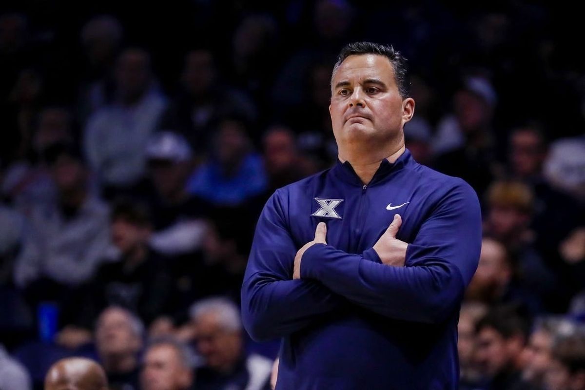 Nov 6, 2023; Cincinnati, Ohio, USA; Xavier Musketeers head coach Sean Miller during the first half in the game against the Robert Morris Colonials at Cintas Center.