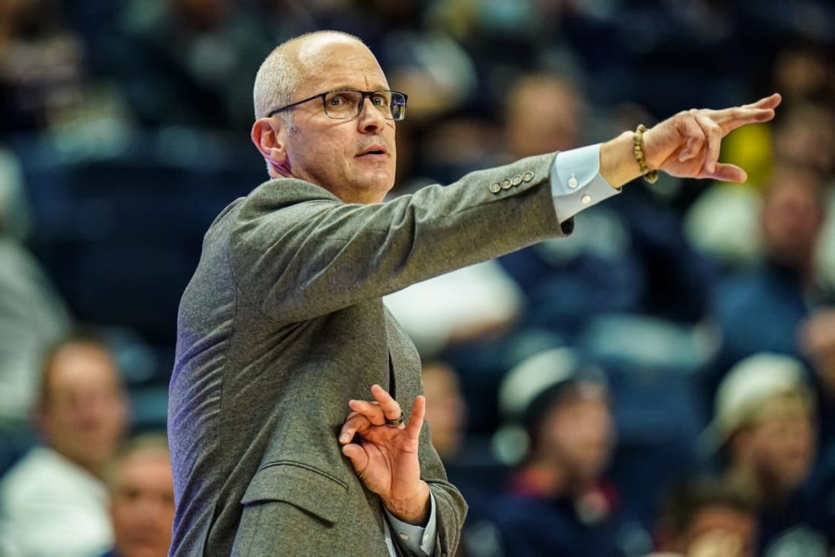 Nov 27, 2023; Storrs, Connecticut, USA; UConn Huskies head coach Dan Hurley watches from the sideline as they take on the New Hampshire Wildcats at Harry A. Gampel Pavilion.