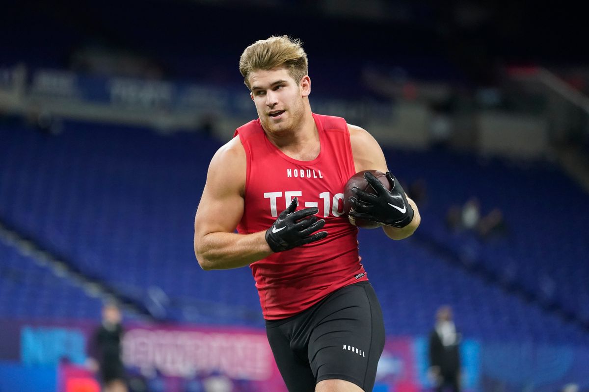 Notre Dame tight end Michael Mayer runs a drill at the NFL Combine.
