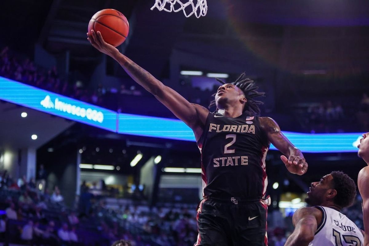 Mar 2, 2024; Atlanta, Georgia, USA; Florida State Seminoles forward Jamir Watkins (2) shoots against the Georgia Tech Yellow Jackets in the first half at McCamish Pavilion.
