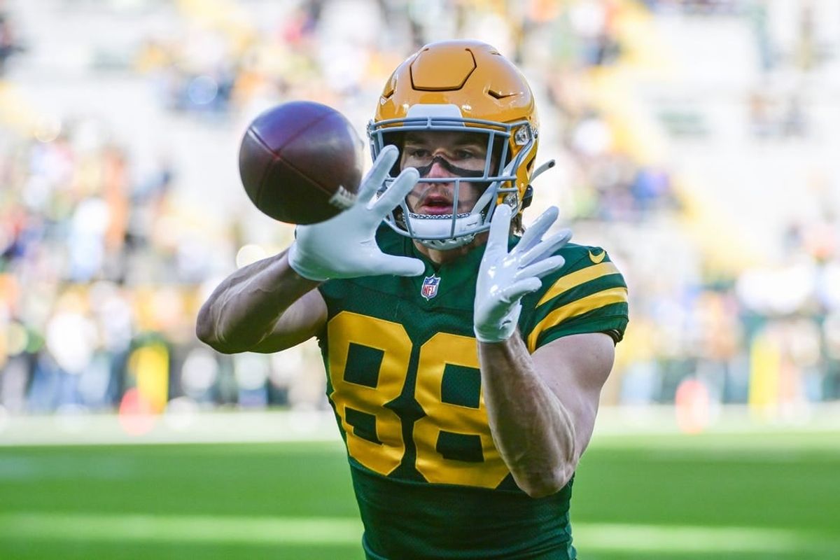 Nov 19, 2023; Green Bay, Wisconsin, USA;  Green Bay Packers tight end Luke Musgrave (88) warms up before game against the Los Angeles Chargers at Lambeau Field.