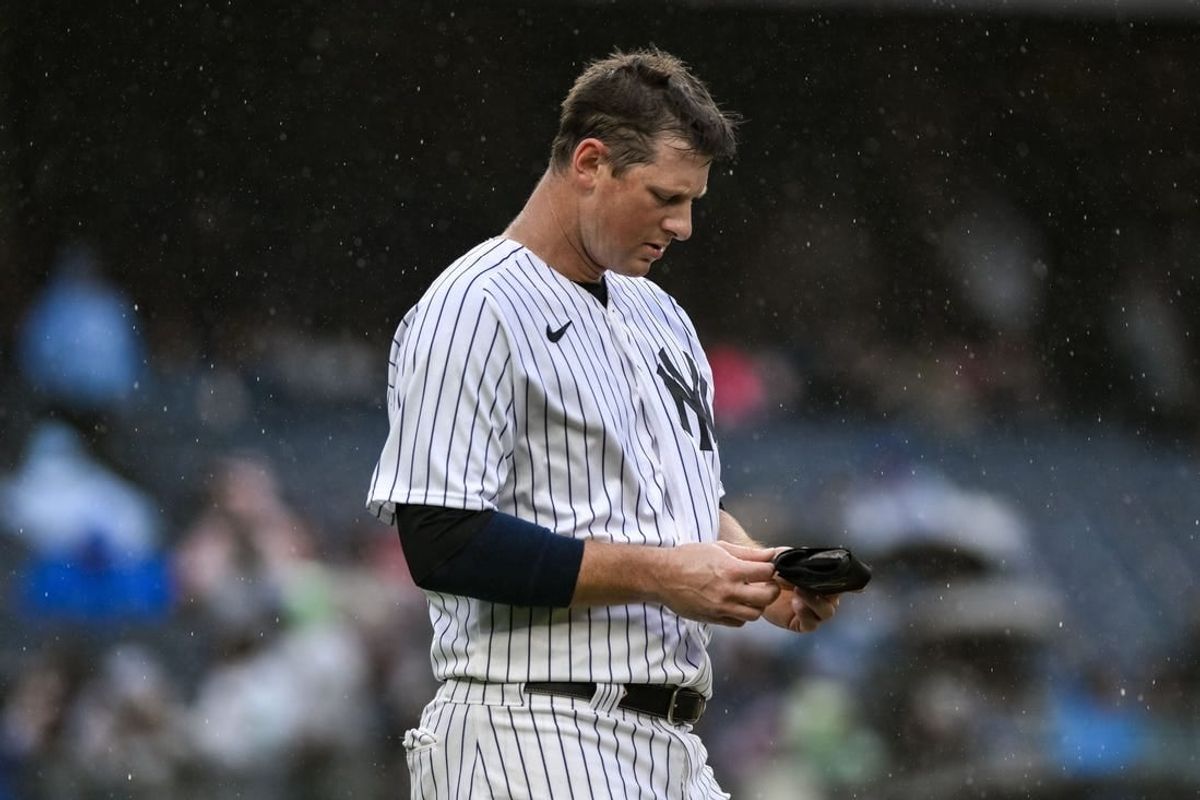 Sep 24, 2023; Bronx, New York, USA; New York Yankees third baseman DJ LeMahieu (26) reacts after the third inning against the Arizona Diamondbacks at Yankee Stadium.