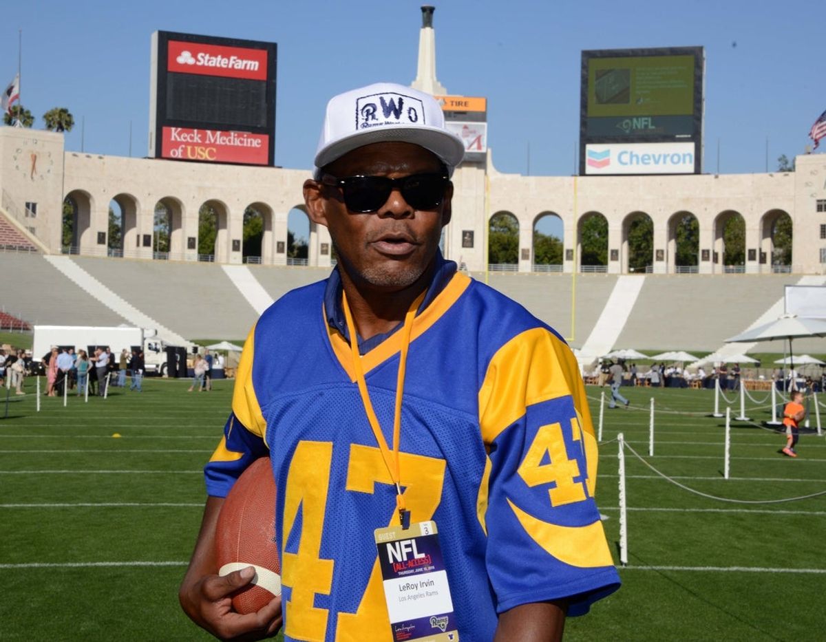 Jun 16, 2016; Los Angeles, CA, USA; Los Angeles Rams former cornerback LeRoy Irvin (47) at NFL All-Access at the Los Angeles Memorial Coliseum. Mandatory Credit: Kirby Lee-Imagn Images