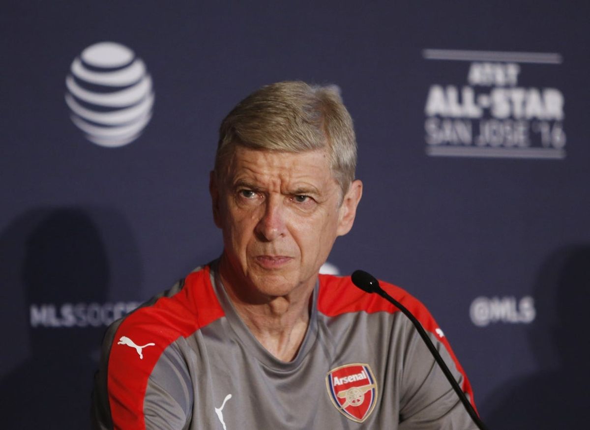 Jul 26, 2016; San Jose, CA, USA; Arsenal head coach Arsene Wenger during the MLS All Star Game joint press conference at the Fairmont San Jose. Mandatory Credit: Jerry Lai-Imagn Images