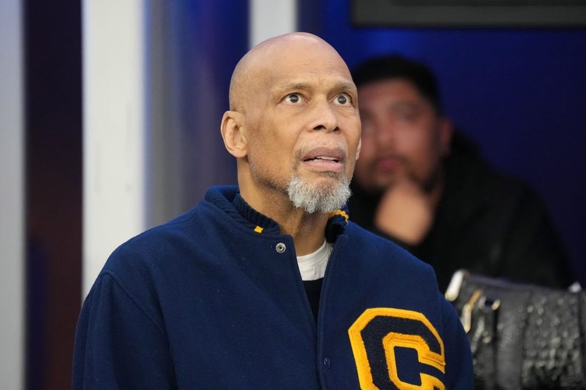Dec 3, 2023; Inglewood, California, USA; Kareem Abdul-Jabbar attends the game between the Los Angeles Rams and the Cleveland Browns at SoFi Stadium.