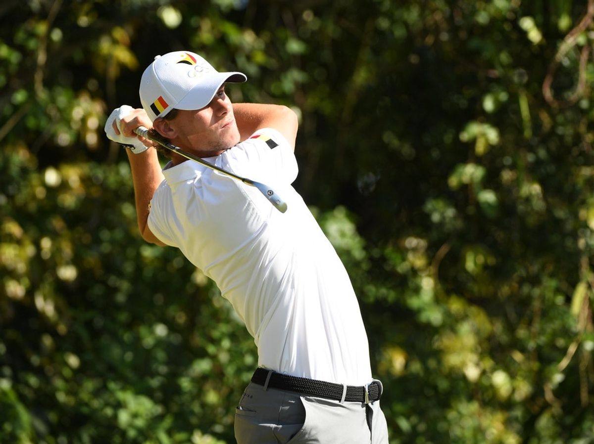Aug 13, 2016; Rio de Janeiro, Brazil; Nicolas Colsaerts (BEL) on the 11th tee during round 3 of men's golf in the Rio 2016 Summer Olympics at Olympic Golf Course. Mandatory Credit: John David Mercer-Imagn Images