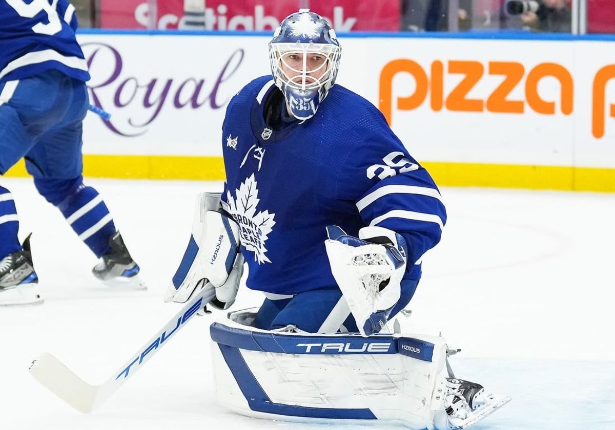 Nov 11, 2023; Toronto, Ontario, CAN; Toronto Maple Leafs goaltender Ilya Samsonov (35) against the Vancouver Canucks during the second period at Scotiabank Arena.