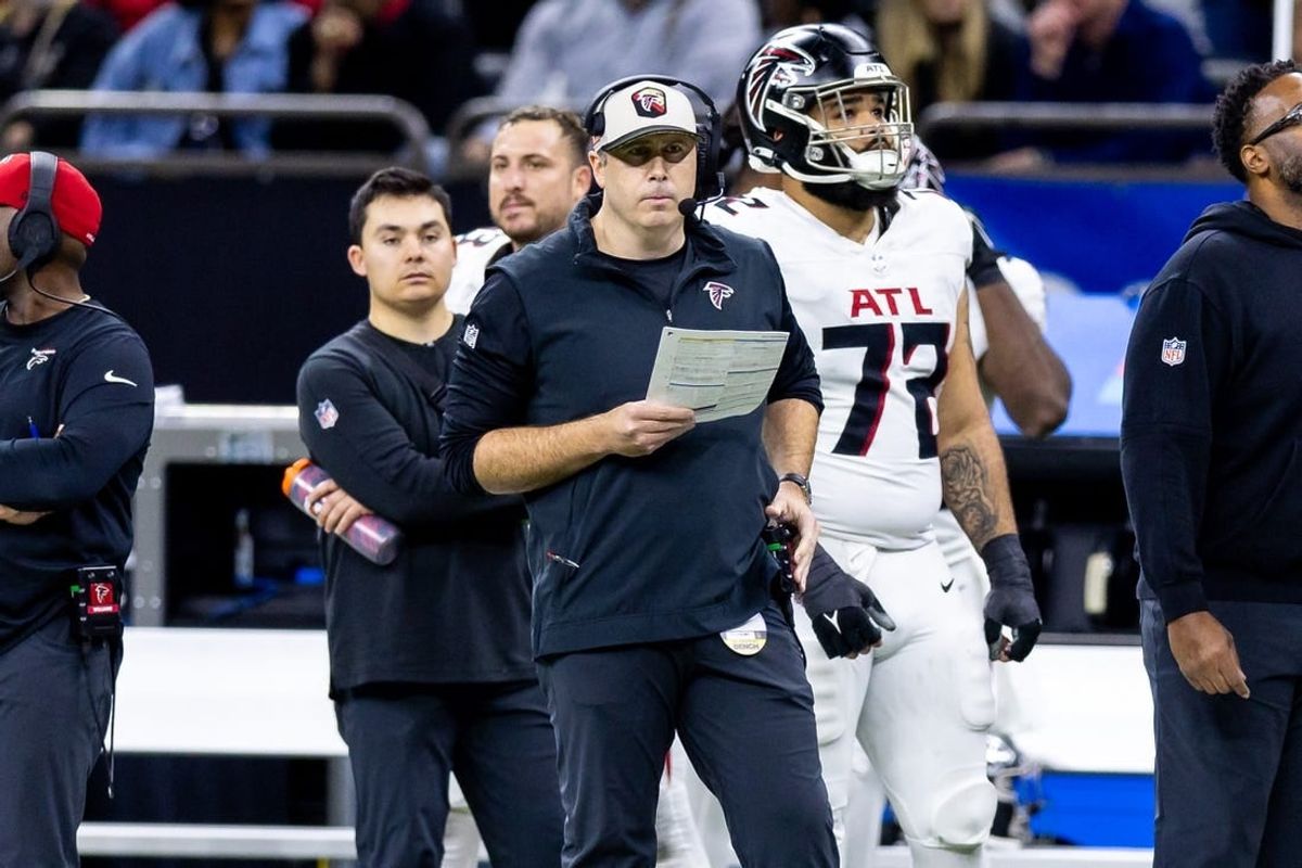 Jan 7, 2024; New Orleans, Louisiana, USA;  Atlanta Falcons head coach Arthur Smith looks on against the New Orleans Saints during the second half at Caesars Superdome.