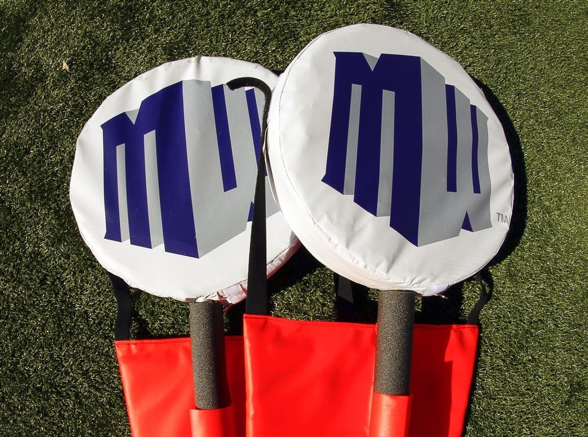 Mountain West Conference logo on the yardage chains. Mandatory Credit: Ray Carlin-Imagn Images