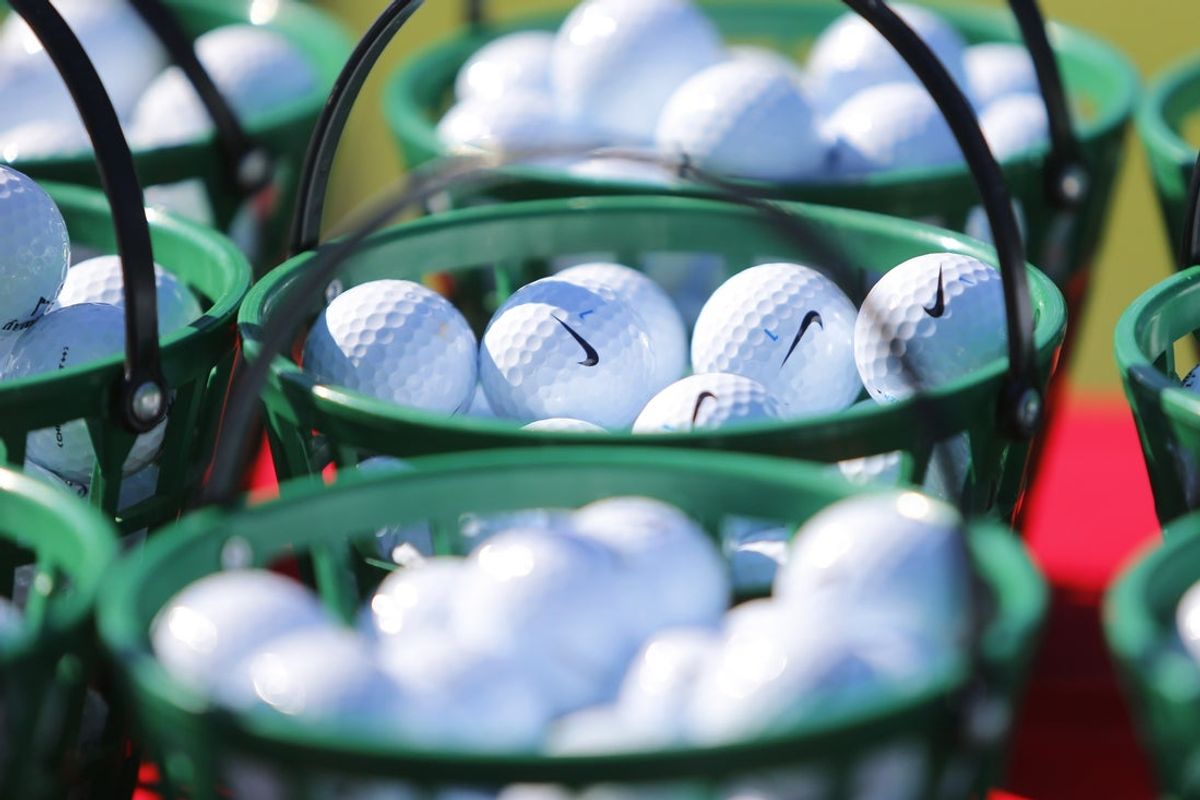 Sep 22, 2016; Atlanta, GA, USA; General view of golf balls in buckets prior to the 2016 Tour Championship at East Lake Golf Club. Mandatory Credit: Butch Dill-Imagn Images