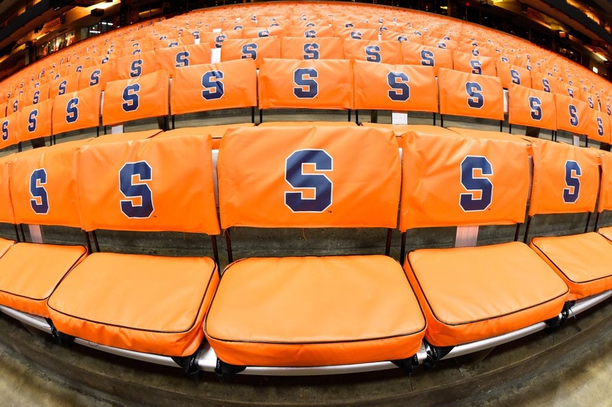 Nov 22, 2016; Syracuse, NY, USA; General view of seat covers with the Syracuse Orange logo inside the Carrier Dome prior to the game between the South Carolina State Bulldogs and the Syracuse Orange. Mandatory Credit: Rich Barnes-Imagn Images