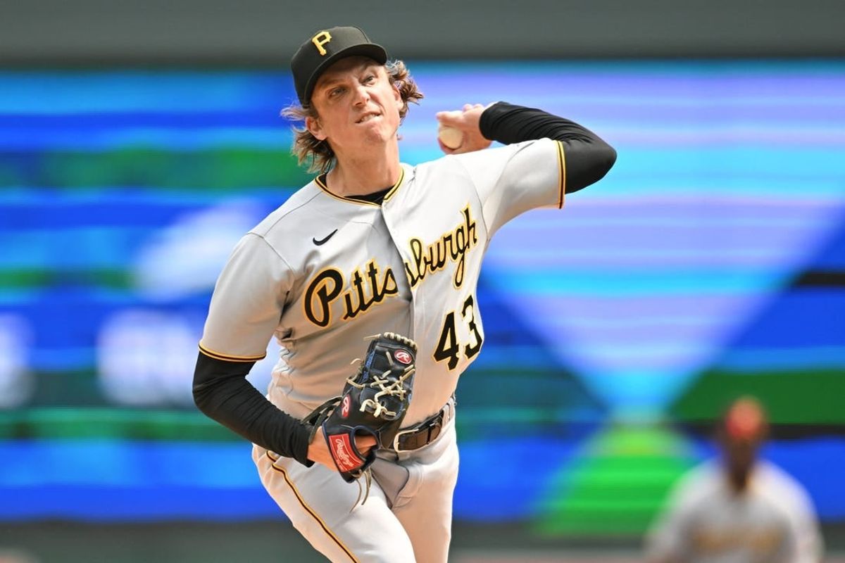 Aug 20, 2023; Minneapolis, Minnesota, USA; Pittsburgh Pirates relief pitcher Ryan Borucki (43) throws a pitch against the Minnesota Twins during the third inning at Target Field.