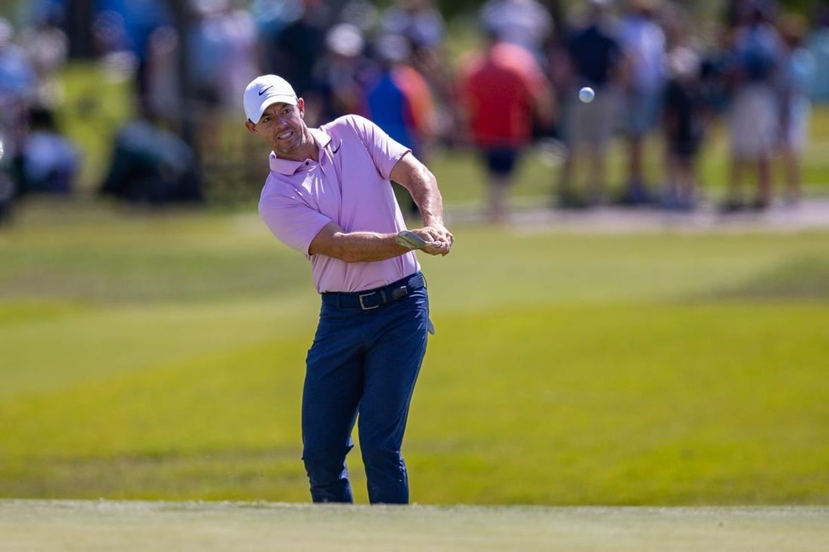 Apr 25, 2024; Avondale, Louisiana, USA;  Rory McIlroy plays from the 9th fairway during the first round of the Zurich Classic of New Orleans golf tournament.