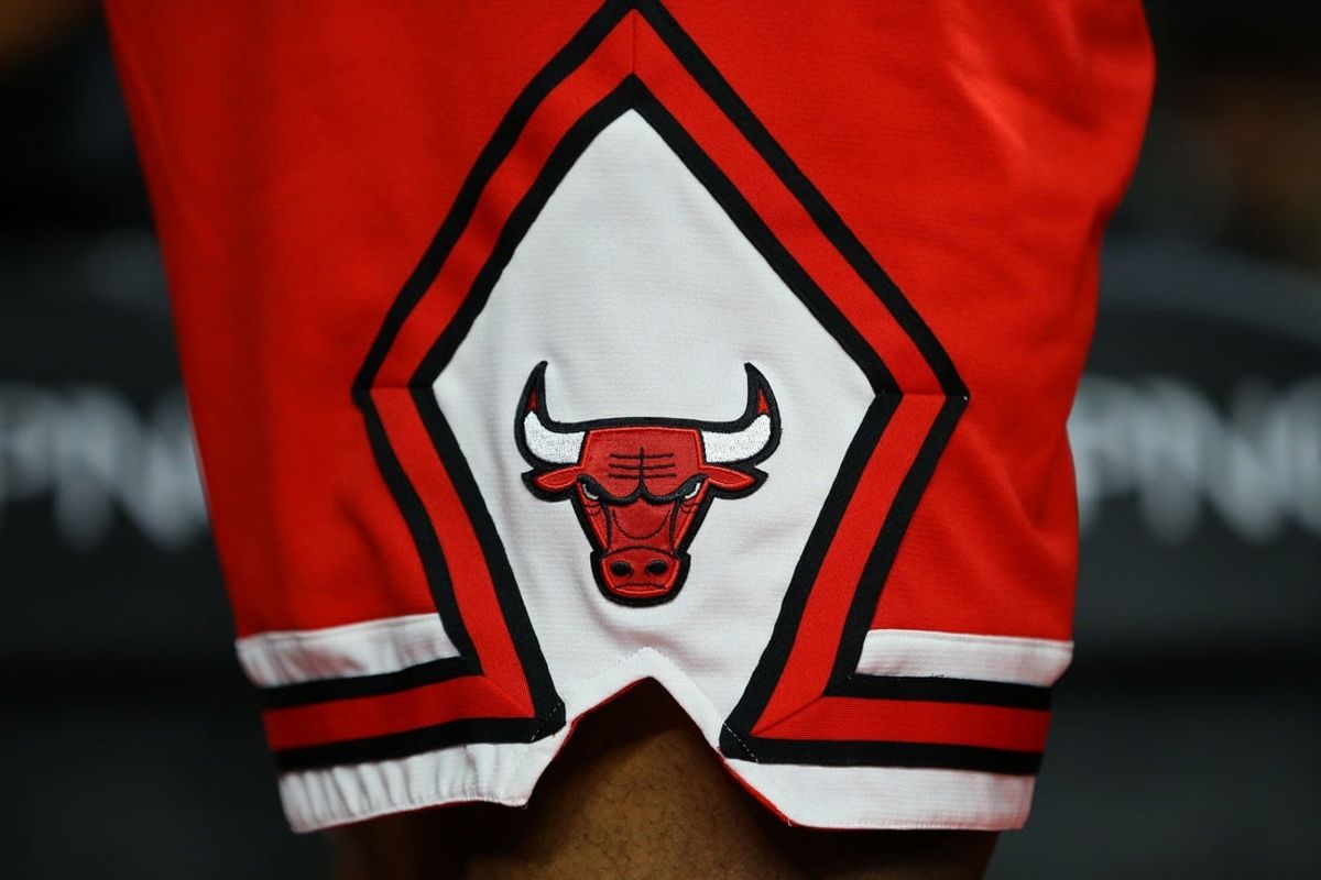 Dec 6, 2016; Auburn Hills, MI, USA; A view of the Chicago Bulls logo on a pair of game shorts at The Palace of Auburn Hills. The Pistons won 102-91.Mandatory Credit: Aaron Doster-Imagn Images