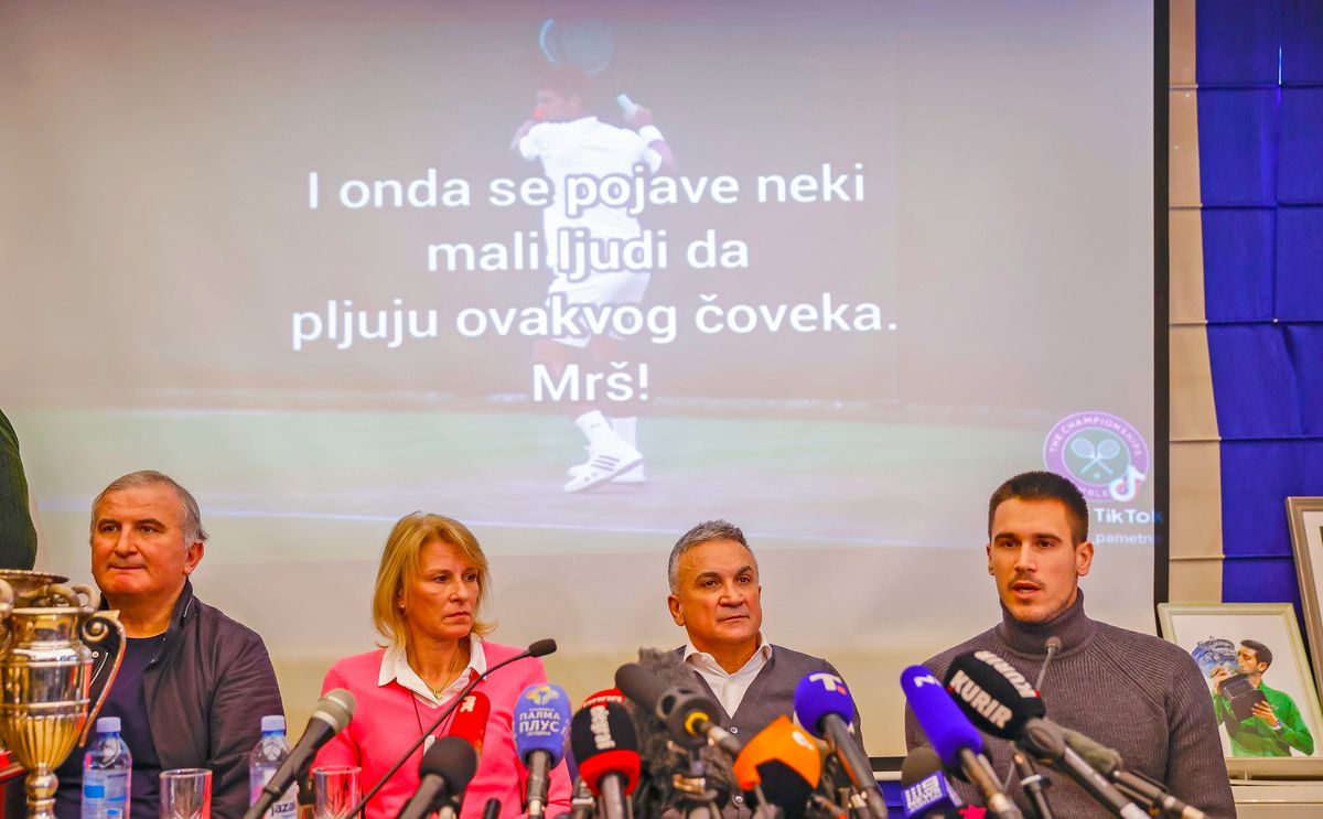 Novak Djokovic’s uncle, mother, father, and brother hold a press conference as the tennis star was set to be released from an Australian immigration center.