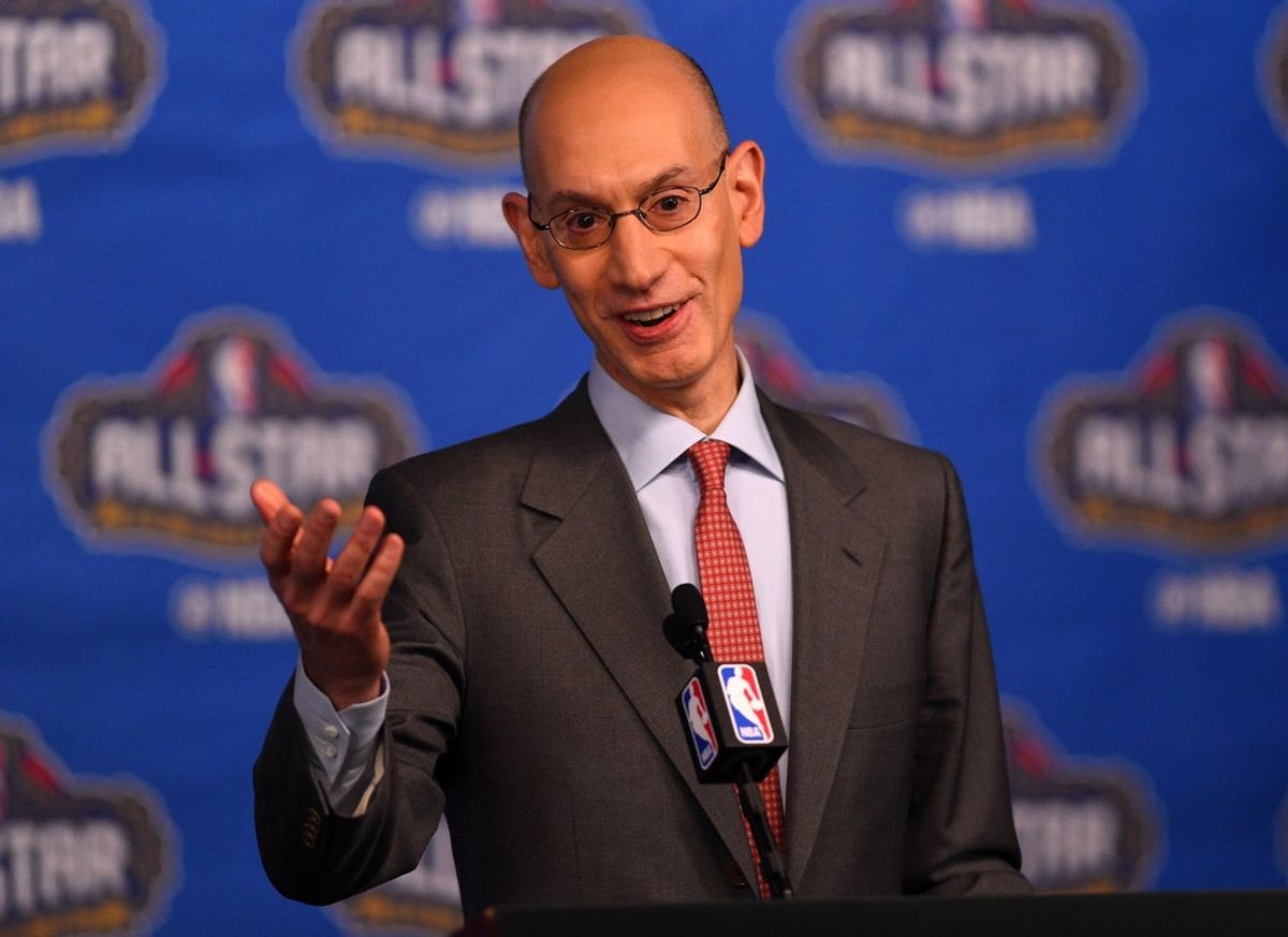 Feb 18, 2017; New Orleans, LA, USA; NBA commissioner Adam Silver speaks to the media during the Commissioner Press Conference at Smoothie King Center. Mandatory Credit: Bob Donnan-Imagn Images