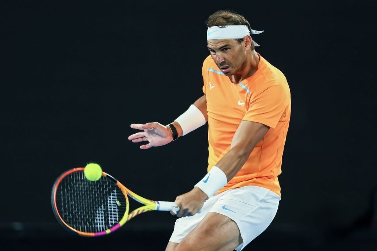 Jan 18, 2023; Melbourne, VICTORIA, Australia; Rafael Nadal during his second round match against Mackenzie Mcdonald on day three of the 2023 Australian Open tennis tournament at Melbourne Park.