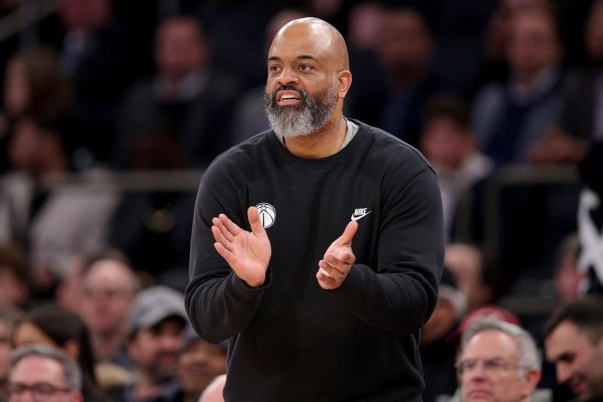 Jan 18, 2024; New York, New York, USA; Washington Wizards head coach Wes Unseld Jr. coaches against the New York Knicks during the third quarter at Madison Square Garden.
