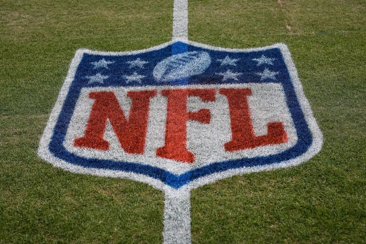 Jan 8, 2023; Denver, Colorado, USA; A general view of the NFL logo before the game between the Denver Broncos and Los Angeles Chargers at Empower Field at Mile High.