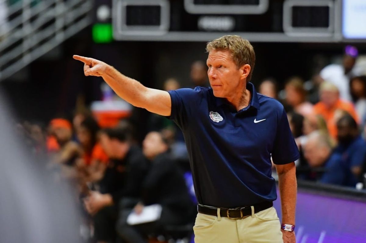 Nov 21, 2023; Honolulu, HI, USA;  Gonzaga Bulldogs head coach Mark Few gives instructions to his team in the second half while playing the Syracuse Orange at SimpliFi Arena at Stan Sheriff Center.