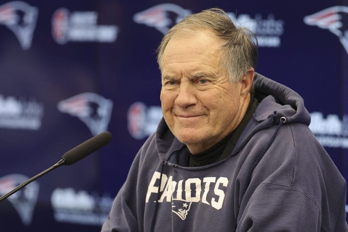 Nov 10, 2023; Frankfurt, Germany;  New England Patriots head coach Bill Belichick speaks to the media before an NFL International Series practice at the Deutcher Fussball-Bund facility.