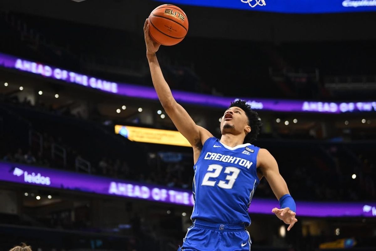 Jan 2, 2024; Washington, District of Columbia, USA; Creighton Bluejays guard Trey Alexander (23) shoots against the Georgetown Hoyas during the first half at Capital One Arena.