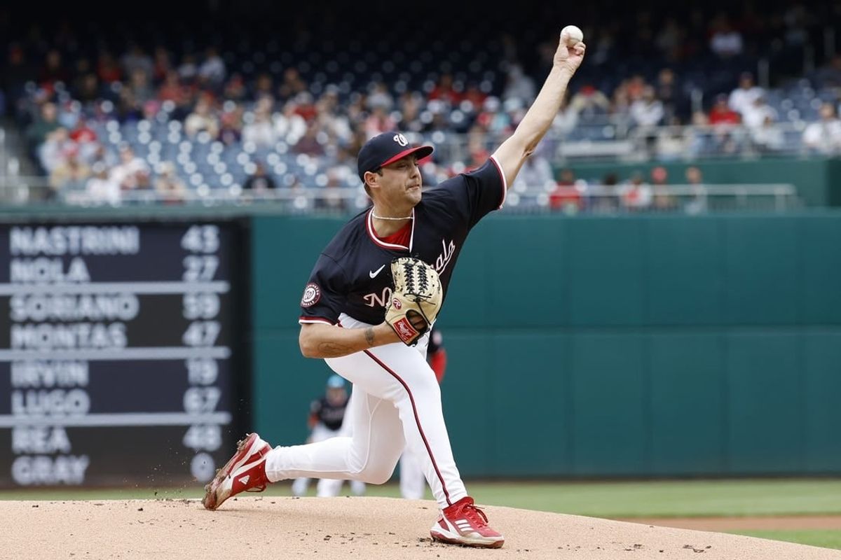 Apr 21, 2024; Washington, District of Columbia, USA; Washington Nationals starting pitcher Mitchell Parker (70) pitches against the Houston Astros during the first inning at Nationals Park.