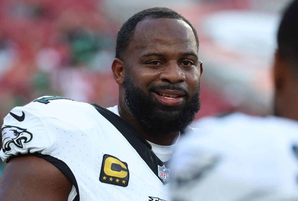 Sep 25, 2023; Tampa, Florida, USA;  Philadelphia Eagles defensive tackle Fletcher Cox (91) prior to the game against the Tampa Bay Buccaneers at Raymond James Stadium.