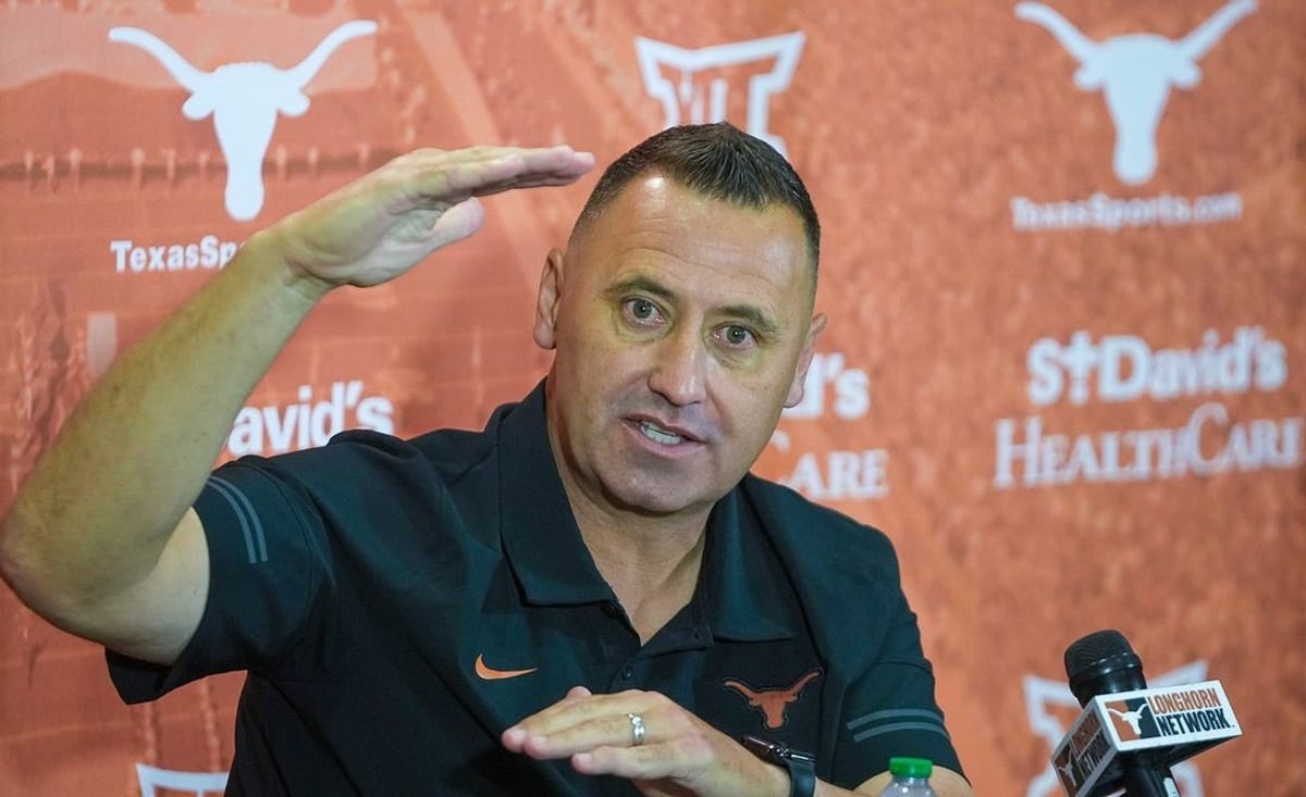 Longhorns Head coach Steve Sarkisian answer questions from the local news media during the first press conferences for the 2023 football season on August 1, 2023.